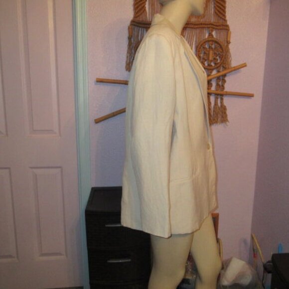 90s Vtg Linen Blend Blazer Size 18W Jacket Lined Neutral Minimalist Career NEW - Picture 7 of 12